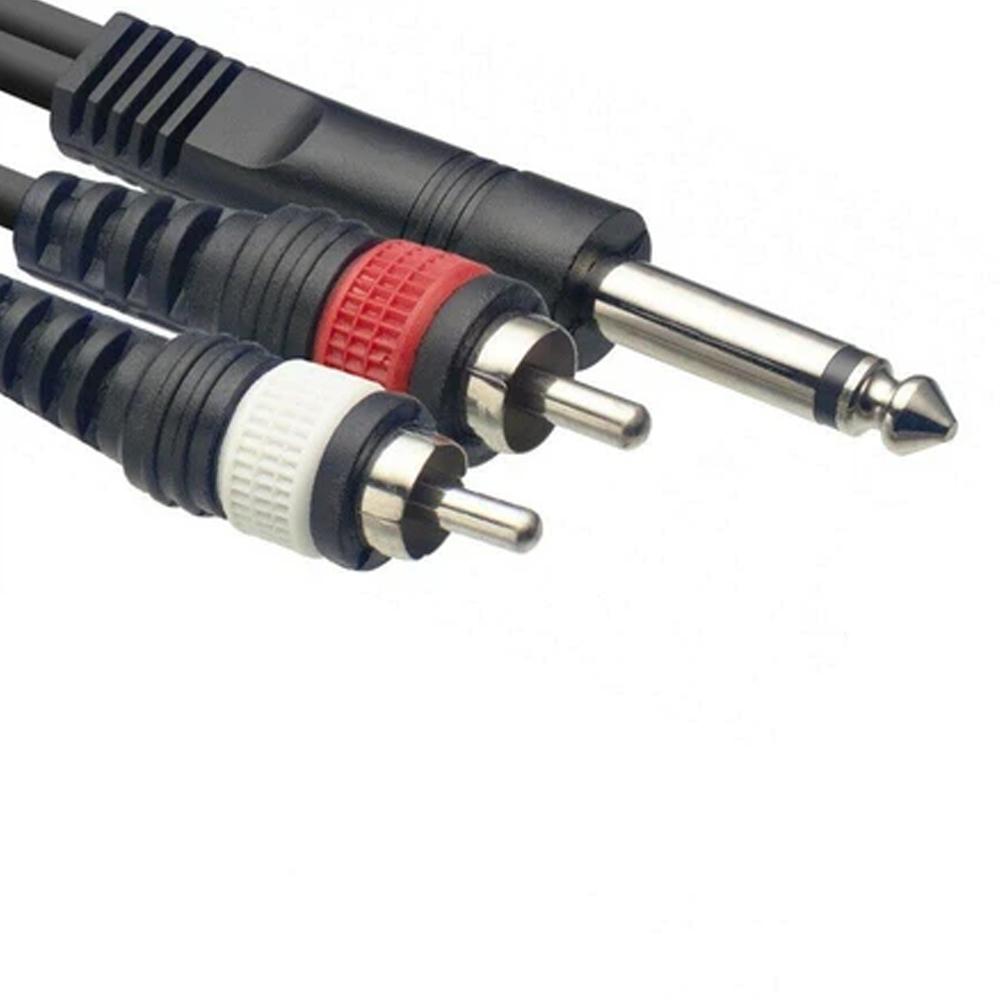 Stagg 1.5m 6.35mm MONO 1/4" Inch Jack to 2 RCA PHONO CABLE AMP SPEAKER HIFI LEAD | - DY Pro Audio