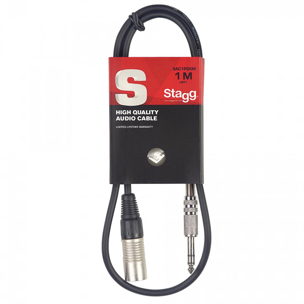 Stagg 1m Male XLR to 6.35mm Stereo TRS Jack Lead - DY Pro Audio