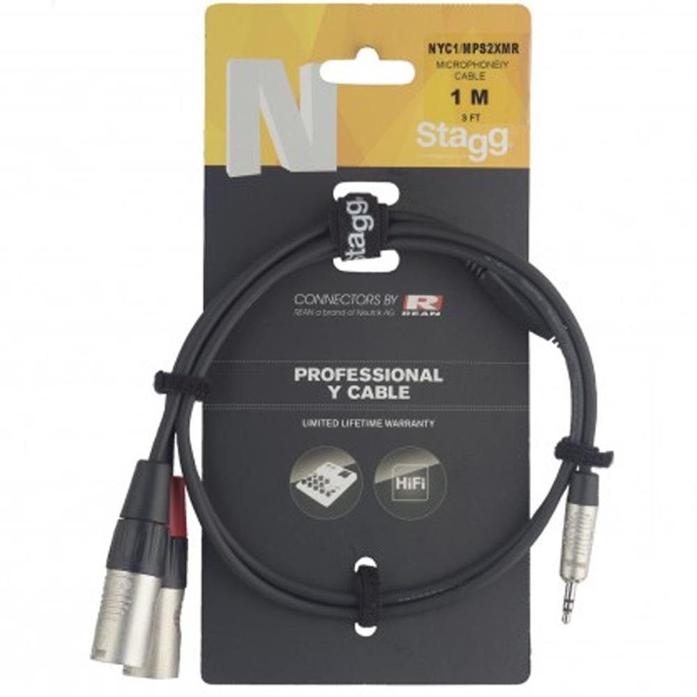 Stagg 1m NYC1/MPS2XMR 3.5mm Jack to 2 x Male XLR Cable | NYC1/MPS2XMR - DY Pro Audio