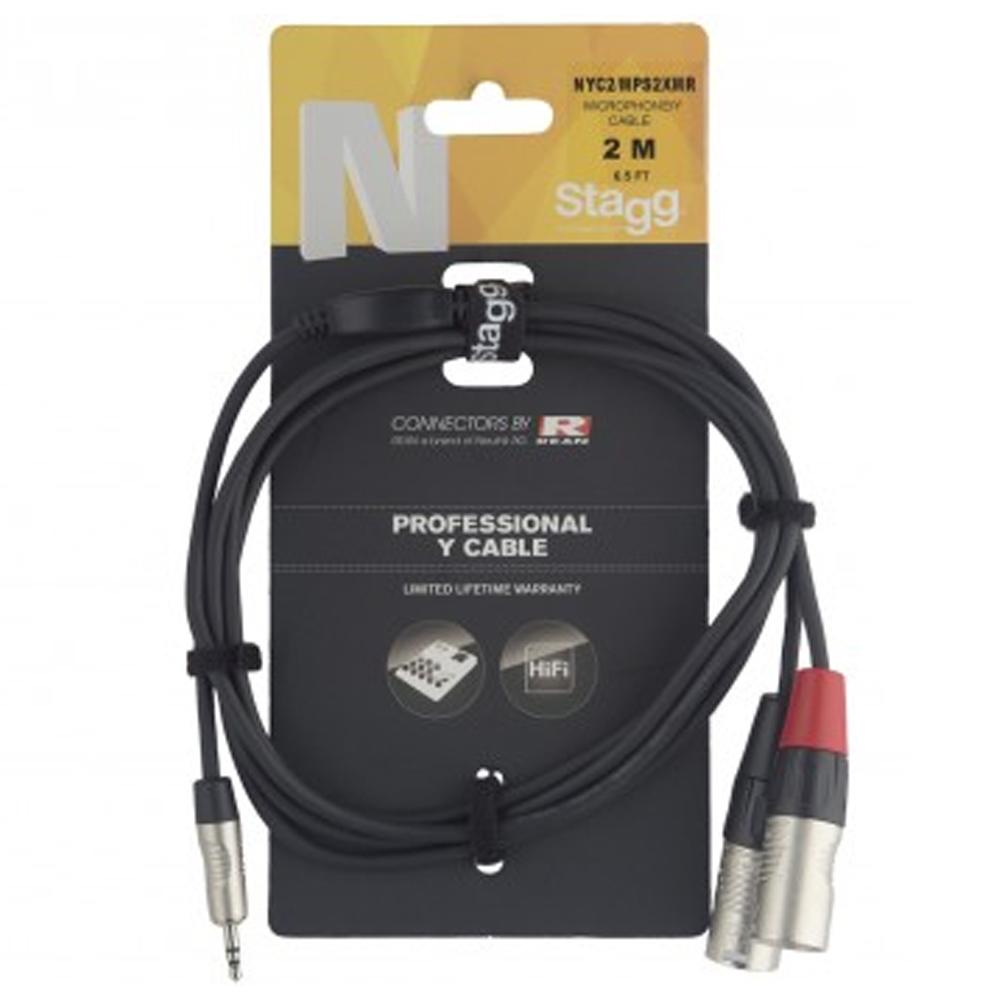 Stagg 2m NYC2/MPS2XMR 3.5mm Jack to 2 x Male XLR Cable | NYC2/MPS2XMR - DY Pro Audio