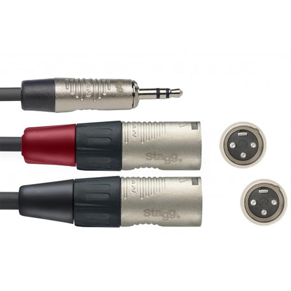 Stagg 2m NYC2/MPS2XMR 3.5mm Jack to 2 x Male XLR Cable | NYC2/MPS2XMR - DY Pro Audio