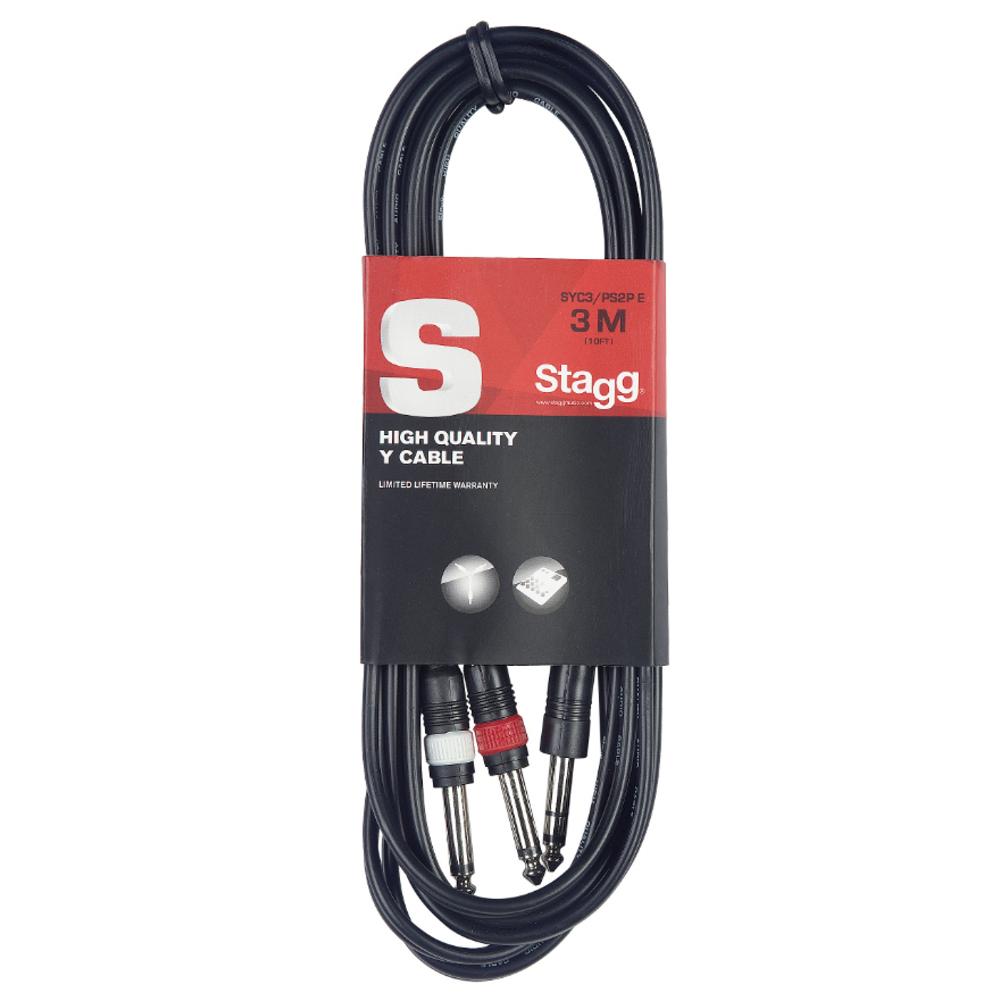 Stagg 3m 6.35mm 1/4" Stereo TRS Jack to 2 x 6.35mm 1/4" Mono Jack Insert Cable - DY Pro Audio