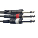 Stagg 3m 6.35mm 1/4" Stereo TRS Jack to 2 x 6.35mm 1/4" Mono Jack Insert Cable - DY Pro Audio