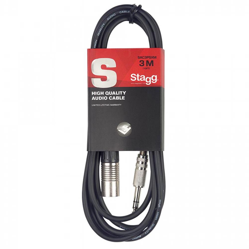 Stagg 3m Male XLR to 6.35mm Stereo TRS Jack Lead - DY Pro Audio