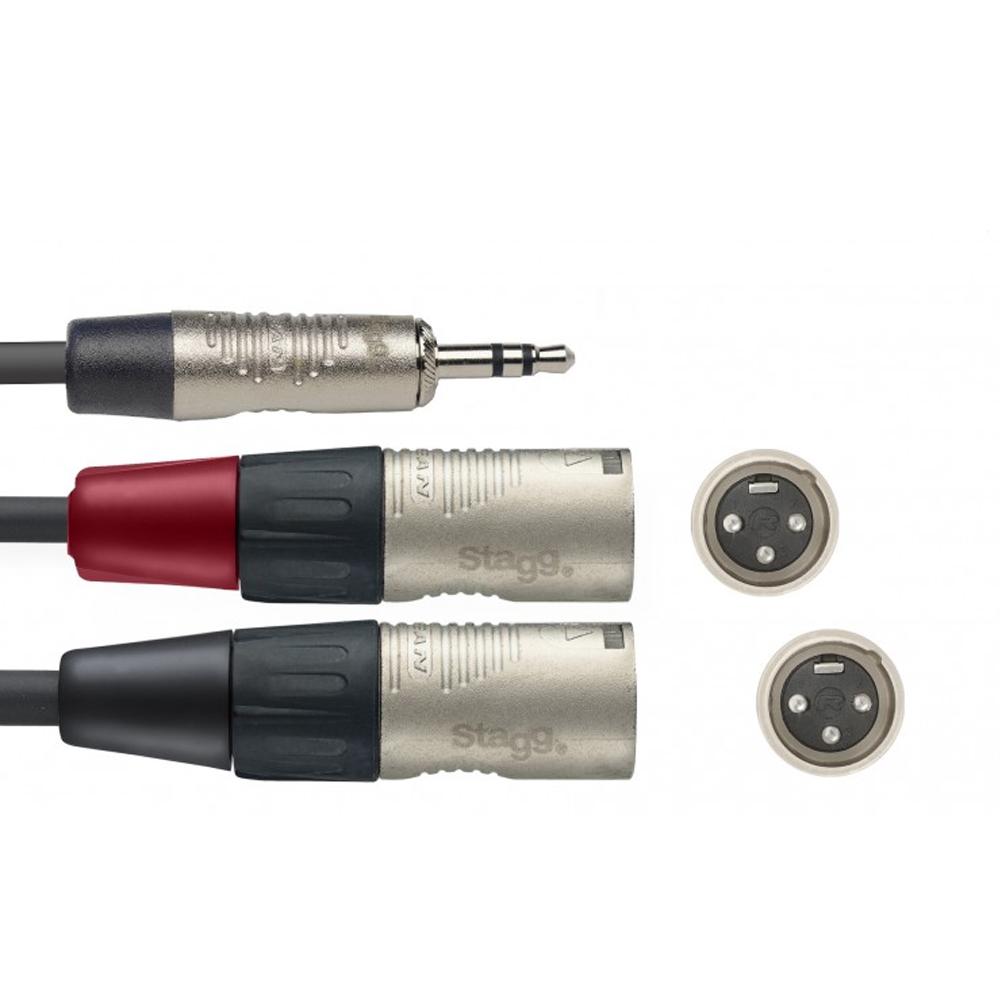 Stagg 3m NYC3/MPS2XMR 3.5mm Jack to 2 x Male XLR Cable | NYC3/MPS2XMR - DY Pro Audio