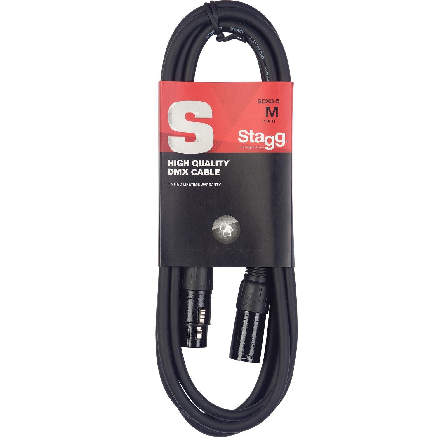 Stagg 5M Black DMX Lighting Cable (3 Pin) - DY Pro Audio