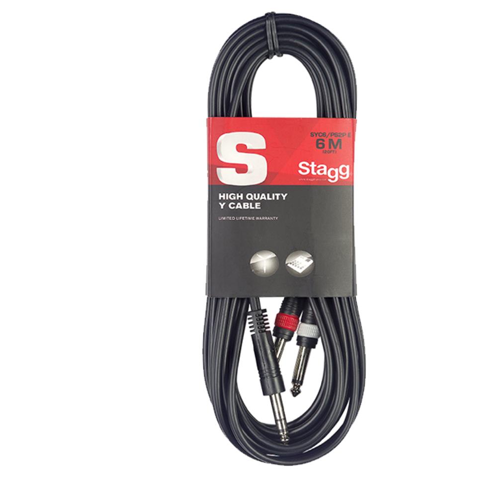 Stagg 6m 6.35mm 1/4" Stereo TRS Jack to 2 x 6.35mm 1/4" Mono Jack Insert Cable - DY Pro Audio