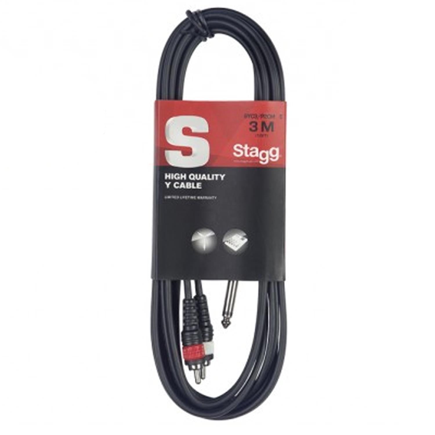 Stagg SYC3/P2CM E Twin RCA to Mono Jack 3m Cable - DY Pro Audio