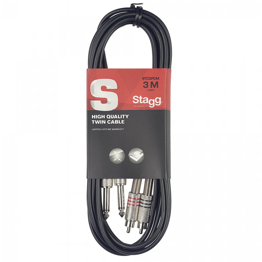 Stagg Twin 6.3mm 1/4" to Twin RCA/Phono Lead 3m | STC3PCM - DY Pro Audio