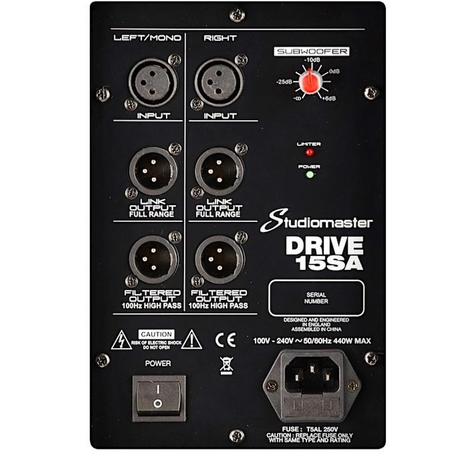 Studiomaster Drive 15SA Active 15" Subwoofer - DY Pro Audio