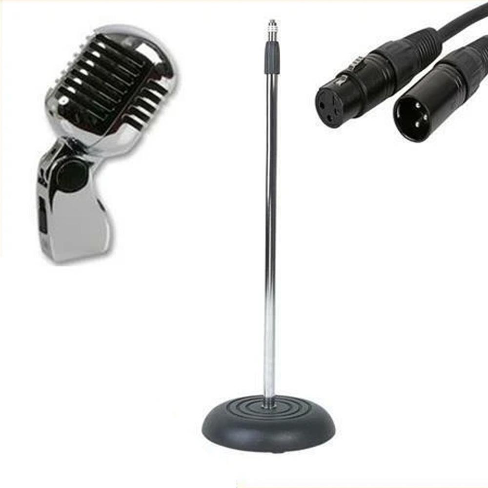 Vintage Elvis Retro Style Microphone and Matching Microphone Stand & XLR Lead - DY Pro Audio