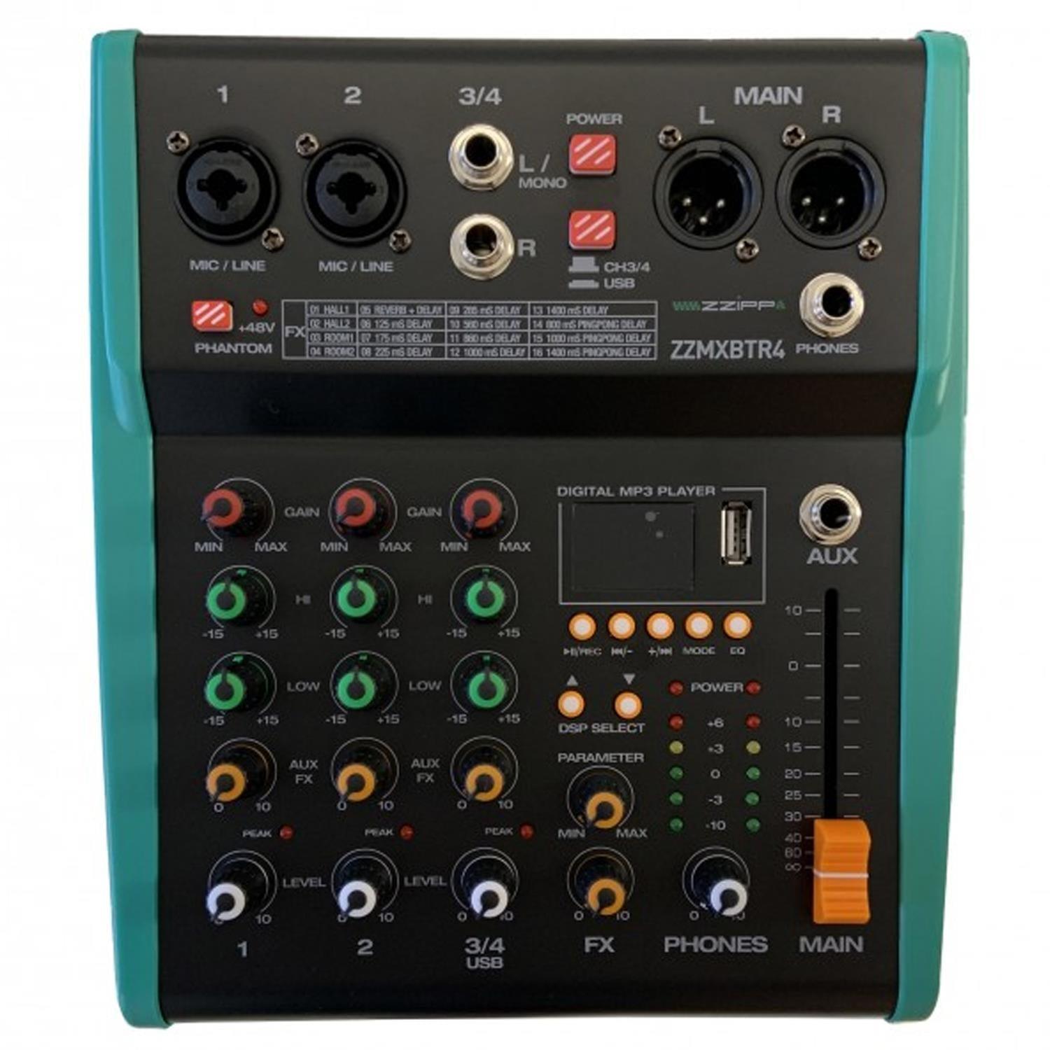 ZZiPP ZZMXBTR4 4 Channel Mixer with DSP Effects and Bluetooth - DY Pro Audio
