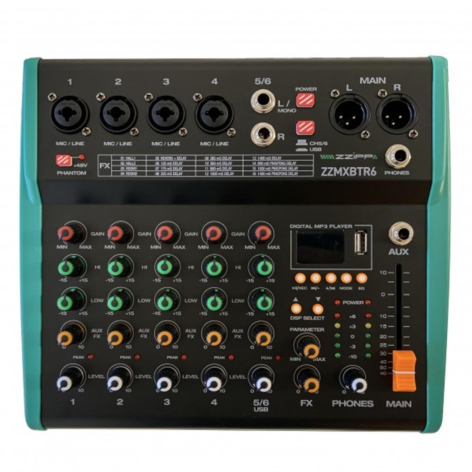 ZziPP ZZMXBTR6 6 Channel Mixer with DSP Effects and Bluetooth - DY Pro Audio